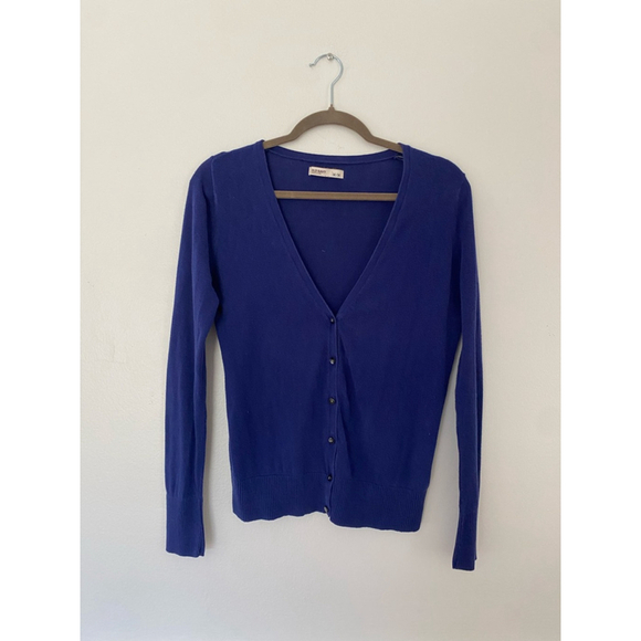 Old Navy Button Up Cardigan Deep Blue V Neck Cotton M Classic Preppy Academia - Picture 2 of 9